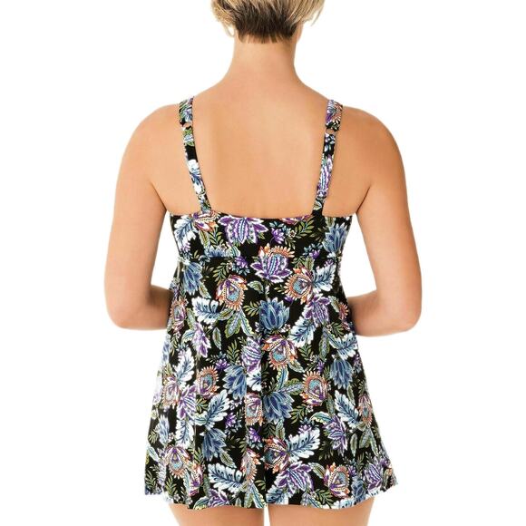 Swim Solutions Boho Play V-Neck Ruffle Swimdress Swimsuit Multicolor 10 - Picture 2 of 3